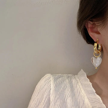 DAIIIBABYYY  -  Geometric Transparent Glass Heart Pendant Earrings For Women Vintage Drop Earrings Party Jewelry Accessories